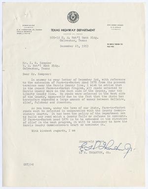 [Letter from E. H. Thornton, Jr. to I. H. Kempner, December 21, 1953]
