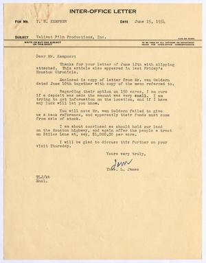 [Letter from Thomas Leroy James to Isaac Herbert Kempner, June 15, 1954]