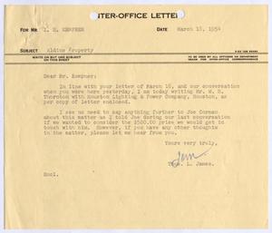 [Letter from I. H. Kempner to Thomas L. James, March 18, 1954]