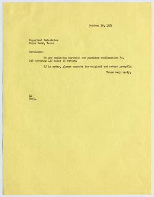 [Letter from A. H. Blackshear, Jr. to Sugarland Industries, October 16, 1954]