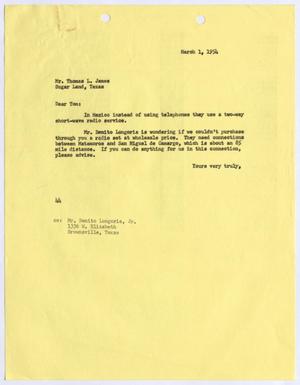 [Letter from A. H. Blackshear, Jr. to Thomas L. James, March 1, 1954]