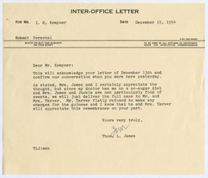 [Letter from Thomas Leroy James to Isaac Herbert Kempner, December 15, 1954]