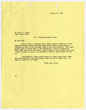 [Letter from Isaac Herbert Kempner to Thomas Leroy James, January 27, 1954]