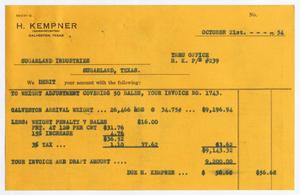 [Invoice for Sugarland Industries, October 21, 1954]