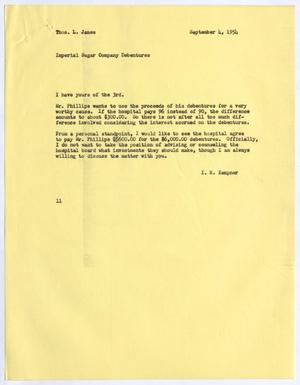 [Letter from Isaac Herbert Kempner to Thomas Leroy James, September 4, 1954]