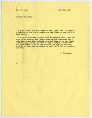 [Letter from I. H. Kempner to Thomas L. James, April 24, 1954]