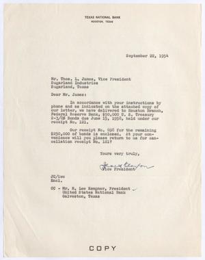 [Letter from James Clayton to Thomas Leroy James, September 22, 1954]