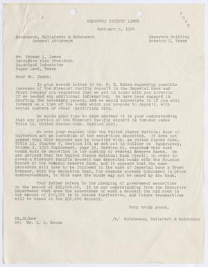 [Letter from Hutcheson, Taliafero & Hutcheson to Thomas L. James, February 9, 1954]