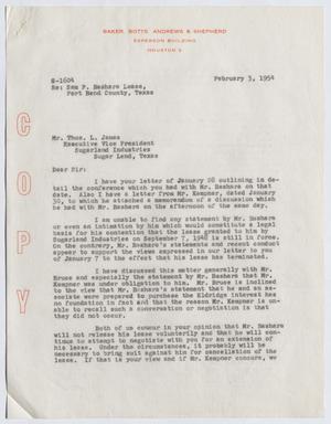 Primary view of object titled '[Letter from J. T. Morelan to Thomas Leroy James, February 3, 1954]'.