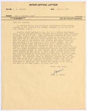 [Letter from Thomas Leroy James to Isaac Herbert Kempner, July 6, 1954]