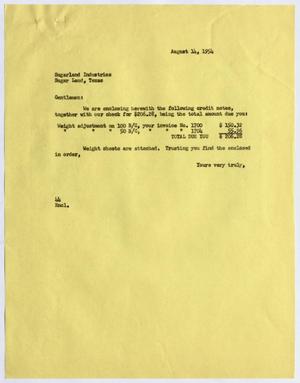 [Letter from A. H. Blackshear, Jr. to Sugarland Industries, August 14, 1954]