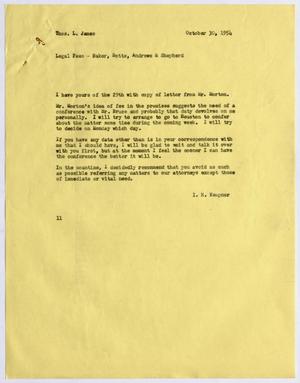 [Letter from I. H. Kempner to Thomas L. James, October 30, 1954]