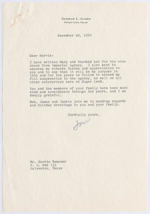 [Letter from Thomas L. James to Harris Kempner, December 22, 1954]