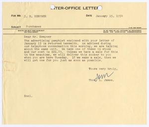 [Letter from Thomas L. James to I. H. Kempner, January 15, 1954]
