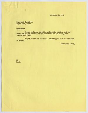 [Letter from A. H. Blackshear, Jr. to Sugarland Industries, September 8, 1954]