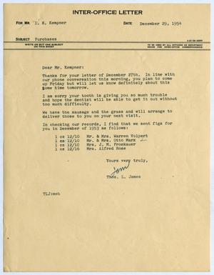 [Letter from Thomas Leroy James to Isaac Herbert Kempner, December 29, 1954]