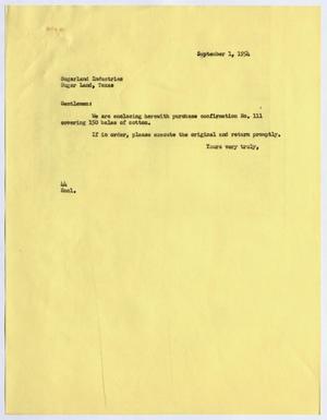 [Letter from A. H. Blackshear, Jr. to Sugarland Industries, September 1, 1954]