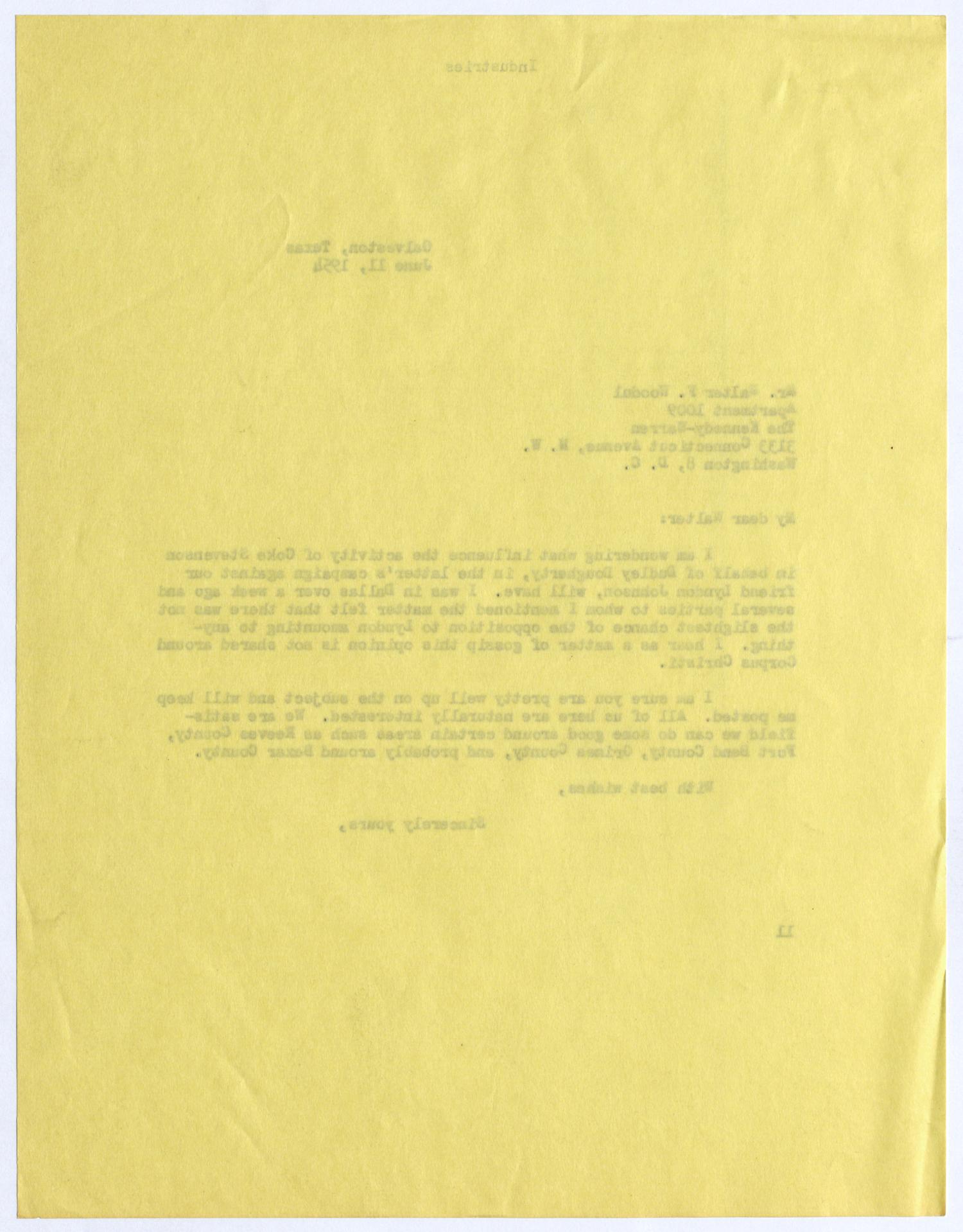 [Letter from Isaac Herbert Kempner to Walter F. Woodul, June 11, 1954]
                                                
                                                    [Sequence #]: 2 of 2
                                                