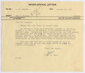 [Letter from Thomas L. James to I. H. Kempner, October 25, 1954]