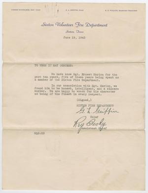 [Letter from Roy Beuly and G. L. Griffin, June 19, 1943]