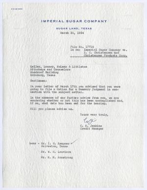 [Letter from C. H. Jenkins to Kelley, Looney, McLean & Littleton, March 26, 1954]