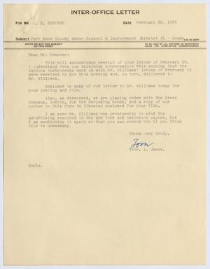 [Letter from Thomas L. James to I. H. Kempner, February 22, 1954]