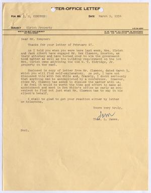 [Letter from Thomas L. James to I. H. Kempner, March 9, 1954]
