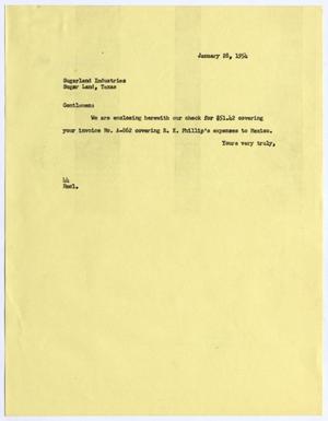 [Letter from A. H. Blackshear Jr. to Sugarland Industries, January 28, 1954]