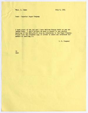 [Letter from Isaac Herbert Kempner to Thomas Leroy James, July 6, 1954]