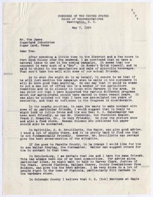 [Letter from Clark W. Thompson to Tom James, May 7, 1954]
