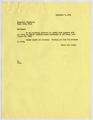 [Letter from A. H. Blackshear, Jr. to Sugarland Industries, September 8, 1954]
