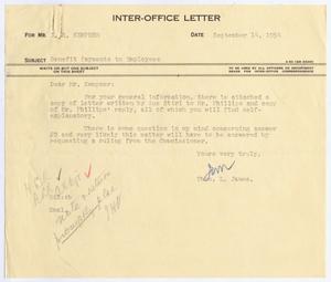 [Letter from Thomas Leroy James to Isaac Herbert Kempner, September 14, 1954]
