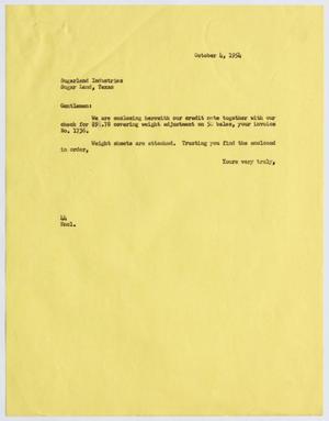 [Letter from A. H. Blackshear, Jr. to Sugarland Industries, October 4, 1954]