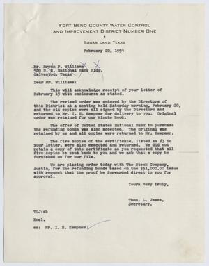 [Letter from Thomas Leroy James to Bryan F. Williams, February 22, 1954]