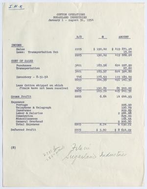 Primary view of object titled '[Sugarland Industries Cottonseed Operations: January 1-August 31, 1954]'.