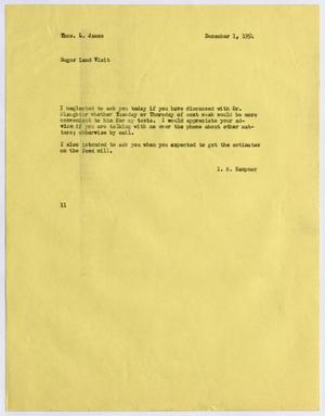 [Letter from I. H. Kempner to Thomas L. James, December 1, 1954]