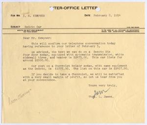 [Letter from Thomas L. James to I. H. Kempner, February 8, 1954]