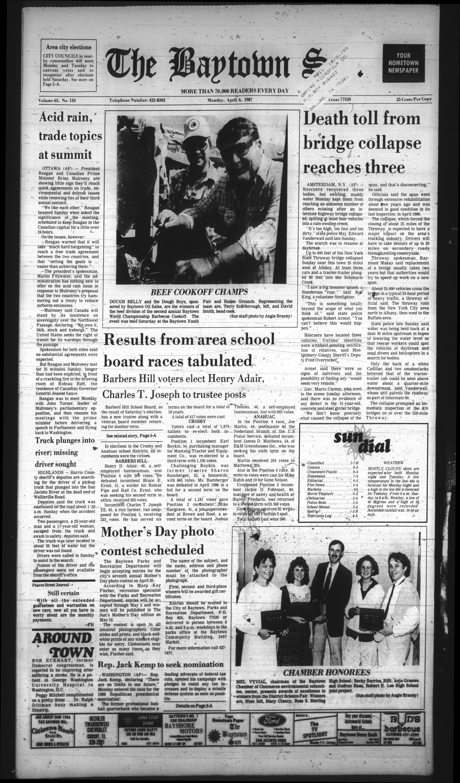 The Baytown Sun (Baytown, Tex.), Vol. 65, No. 133, Ed. 1 Monday, April 6, 1987
                                                
                                                    [Sequence #]: 1 of 16
                                                