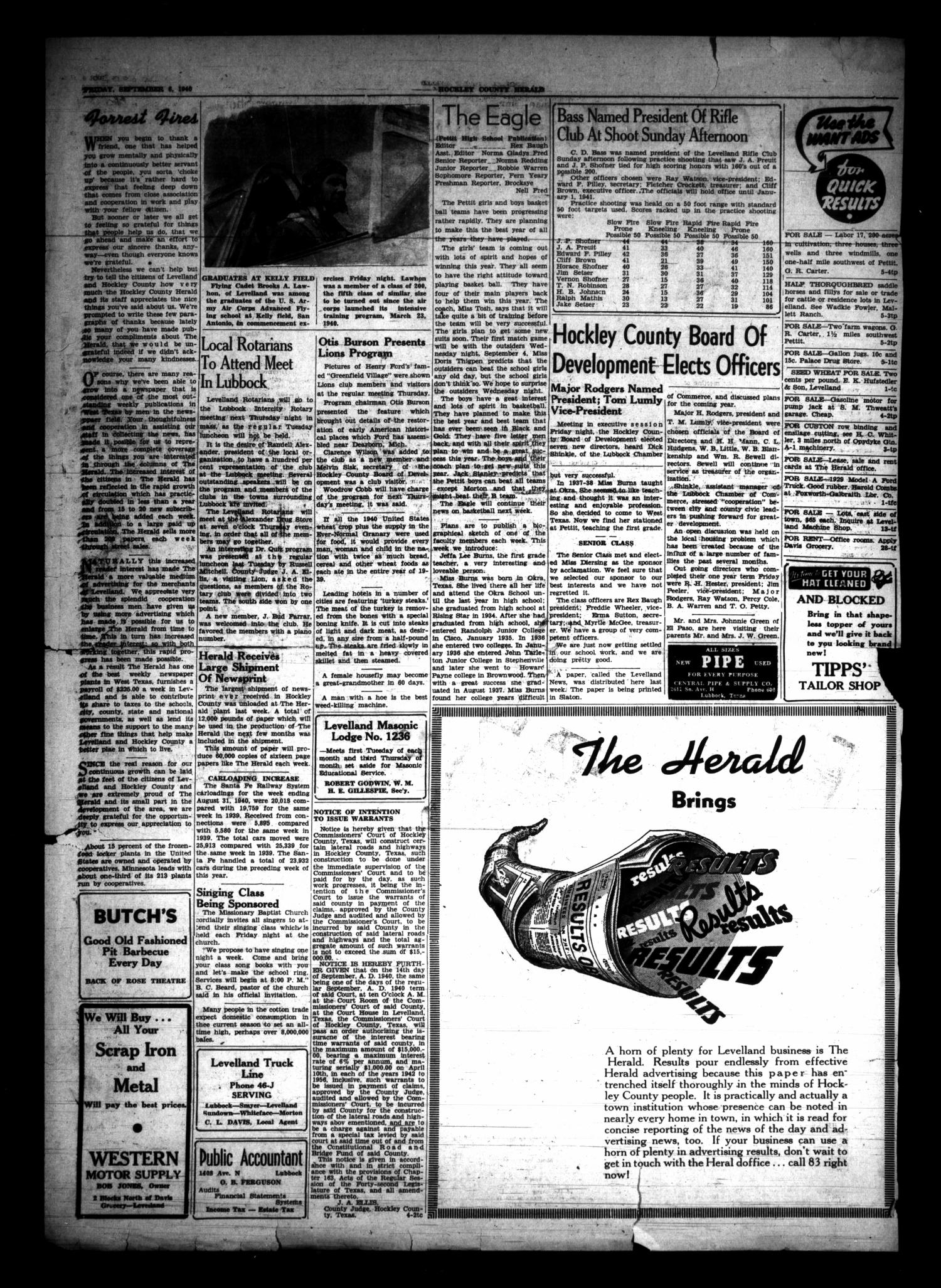 The Hockley County Herald (Levelland, Tex.), Vol. 17, No. 5, Ed. 1 Friday, September 6, 1940
                                                
                                                    [Sequence #]: 3 of 16
                                                