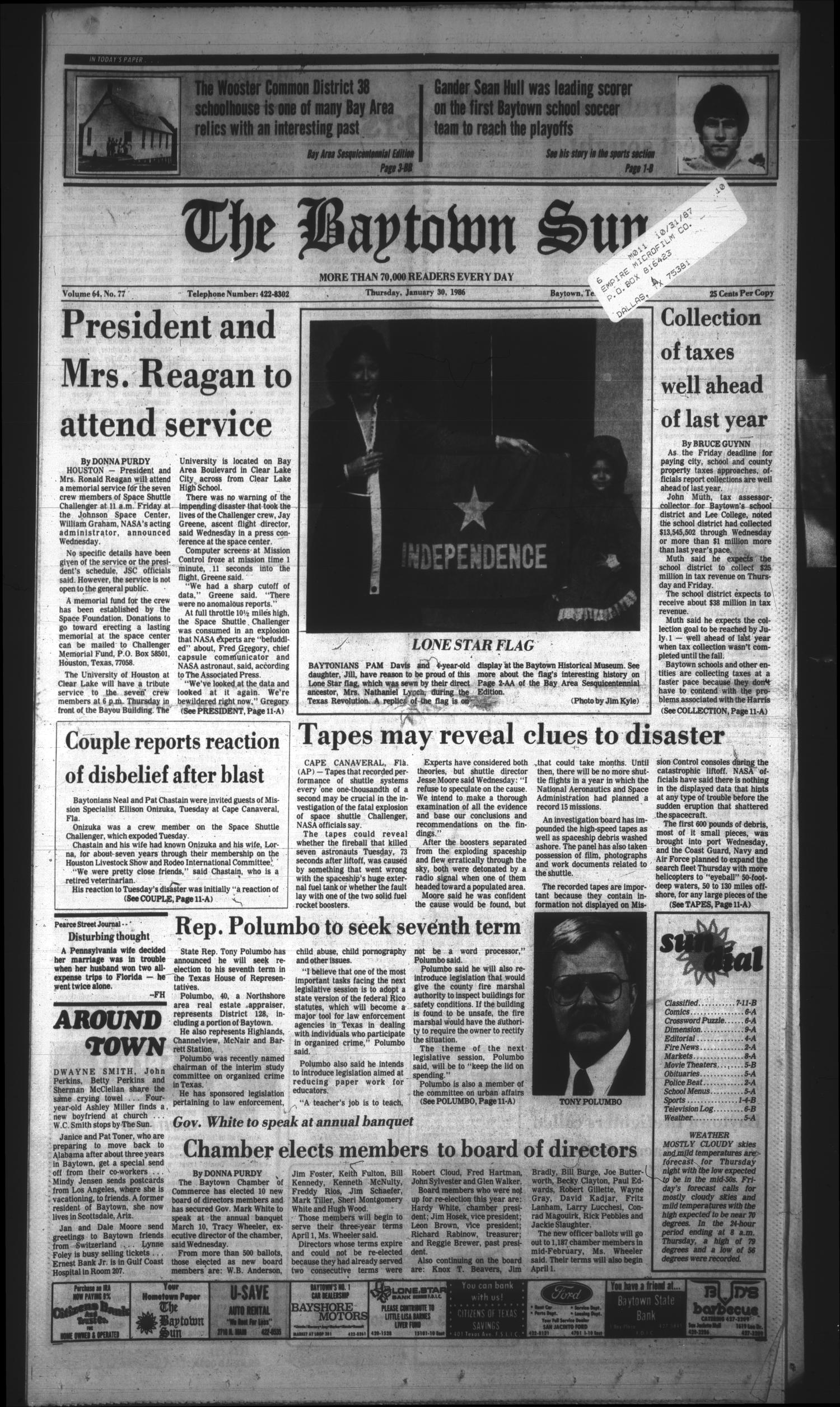 The Baytown Sun (Baytown, Tex.), Vol. 64, No. 77, Ed. 1 Thursday, January 30, 1986
                                                
                                                    [Sequence #]: 1 of 44
                                                