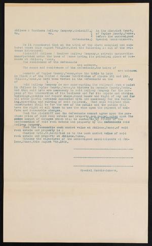 Primary view of object titled '[Document Relating to the Abilene & Southern Railway Company's Petition to Condemn Property in Abilene, Texas]'.