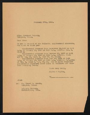 Primary view of object titled '[Letter from Sayles & Sayles to Allen Abstract Company, February 27, 1940]'.