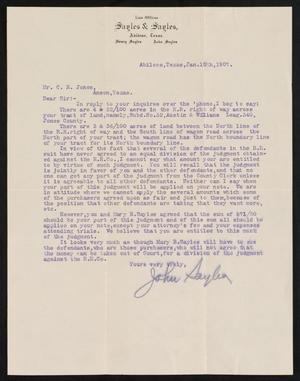 Primary view of object titled '[Letter from John Sayles to C. E. Jones, January 10, 1907]'.