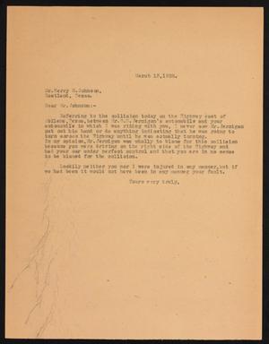 Primary view of object titled '[Letter to Harry H. Johnson, March 12, 1928]'.