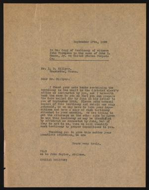 Primary view of object titled '[Letter to L. D. Hillyer, September 17, 1928]'.