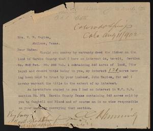 [Letter from C. C. Hemming to M. E. Sayles, August 11, 1906]