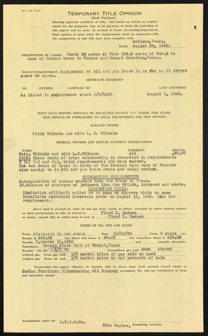 Primary view of object titled '[Temporary Title Opinion Regarding the Purchase of an Oil and Gas Lease From Floyd C. Dodson to Indian Territory Illuminating Oil Company]'.