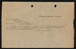 Primary view of object titled '[Letter to H. N. Atkinson, May 17, 1910]'.