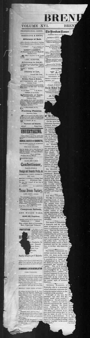 Primary view of object titled 'Brenham Weekly Banner. (Brenham, Tex.), Vol. 16, No. [34], Ed. 1, Thursday, August 25, 1881'.