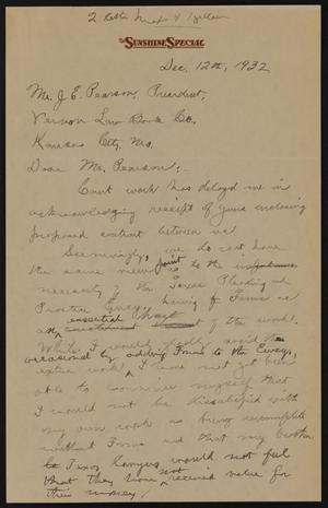 Primary view of object titled '[Letter to J. E. Pearson, December 12, 1932]'.